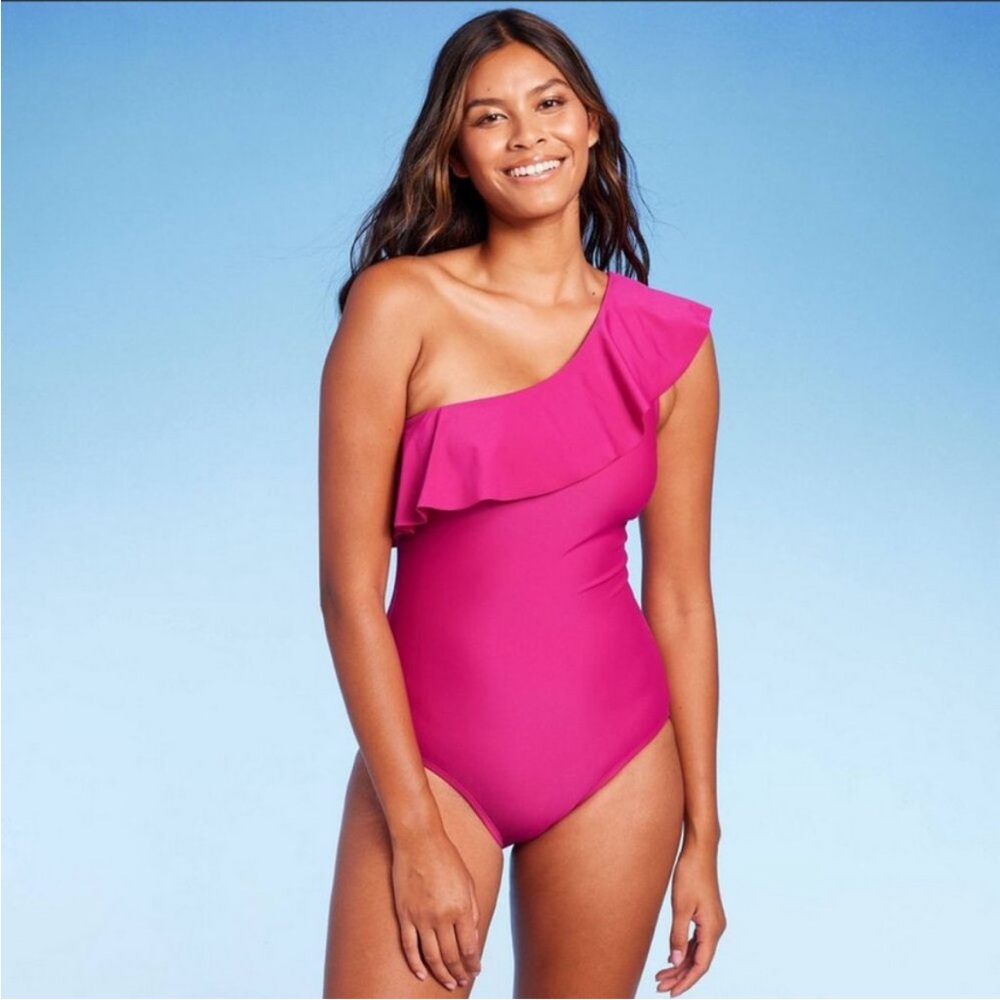 KONA SOL - Ruffle One Shoulder Full Coverage One Piece Swimsuit